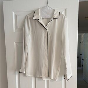 Women's White Button Down Shirt with Black Trim